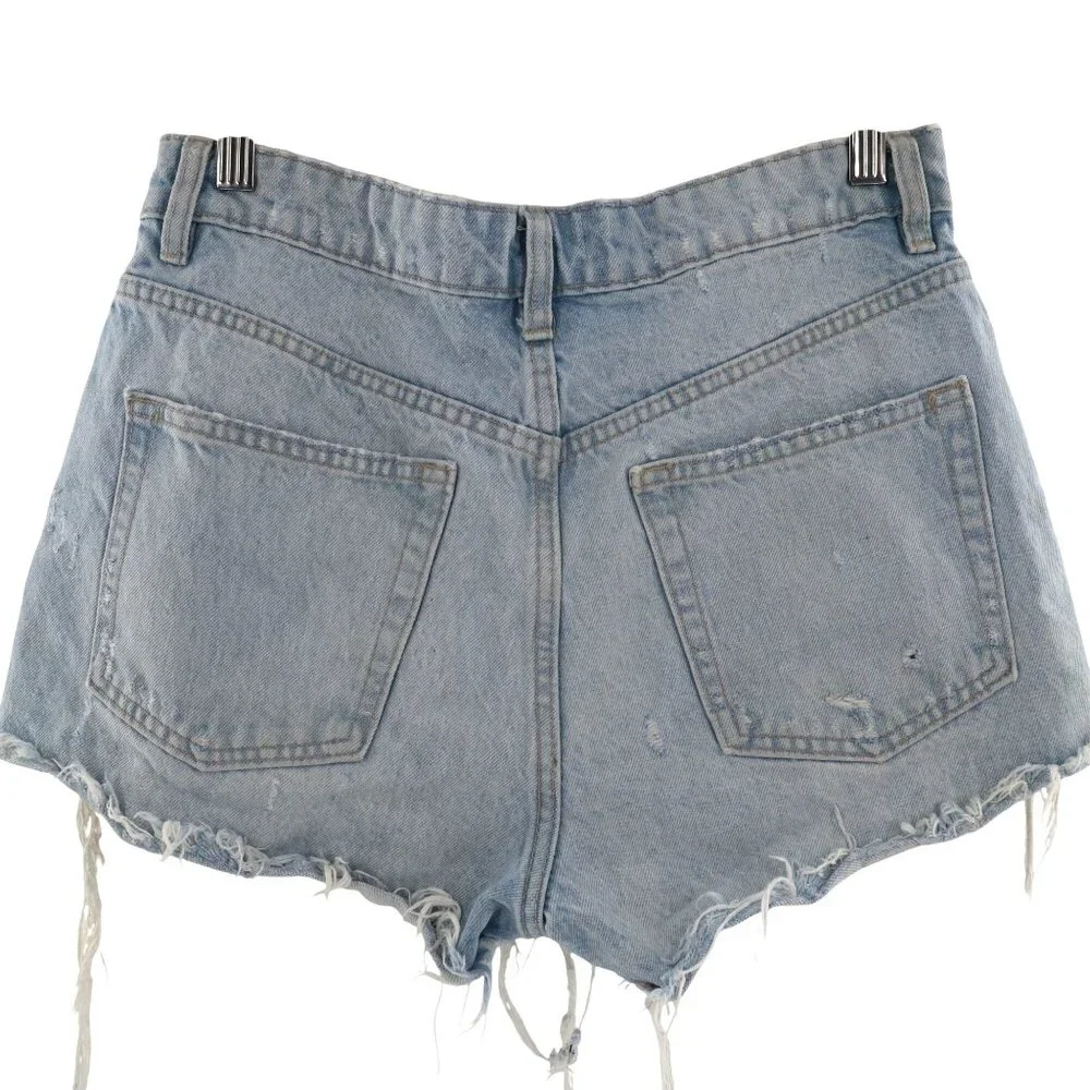 Zara Button Fly Shorts Women 6 Light Blue Resort Travel‎ Festival Beach Vacation